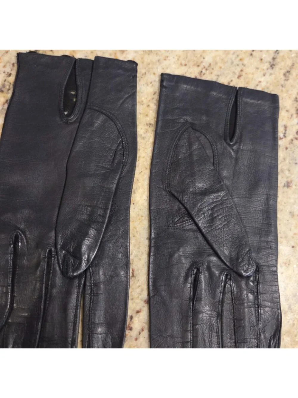 Vintage Womens Size S 6.5 Black Leather Formal Short Gloves Eyelet Flower